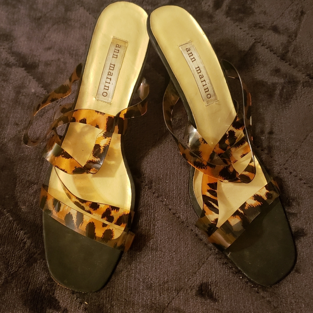 Ann Marino Leopard Print Open Toe Mules